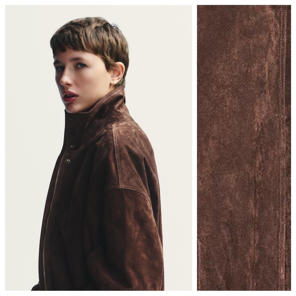 NWT. Zara Dark Brown 100% Suede Leather Jacket. Size L. - Picture 4 of 15
